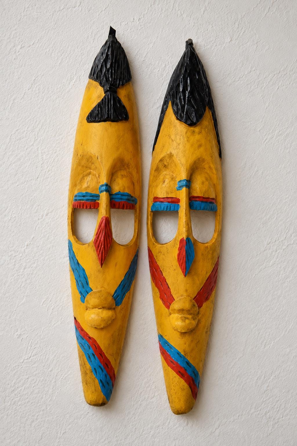 Hand-Carved Nyiginya Kingdom Ceremonial Wooden Facemask Couple | African Tribal Wall Art Decor