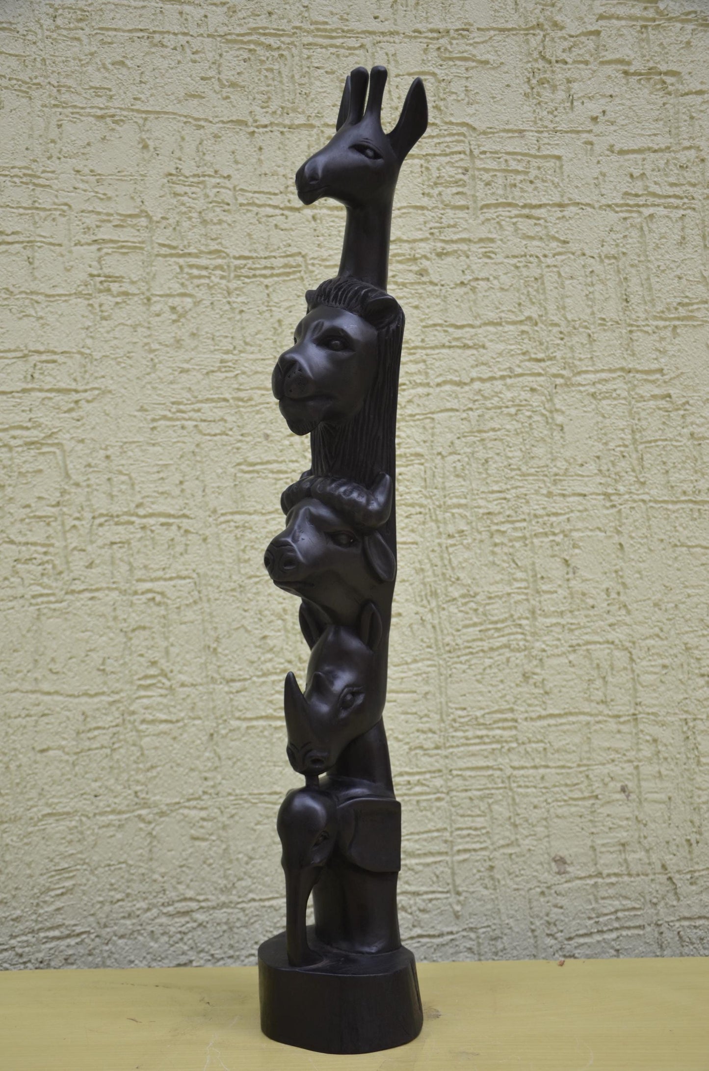 African Wooden Wildlife Totem Sculpture | Tiered Animal Art