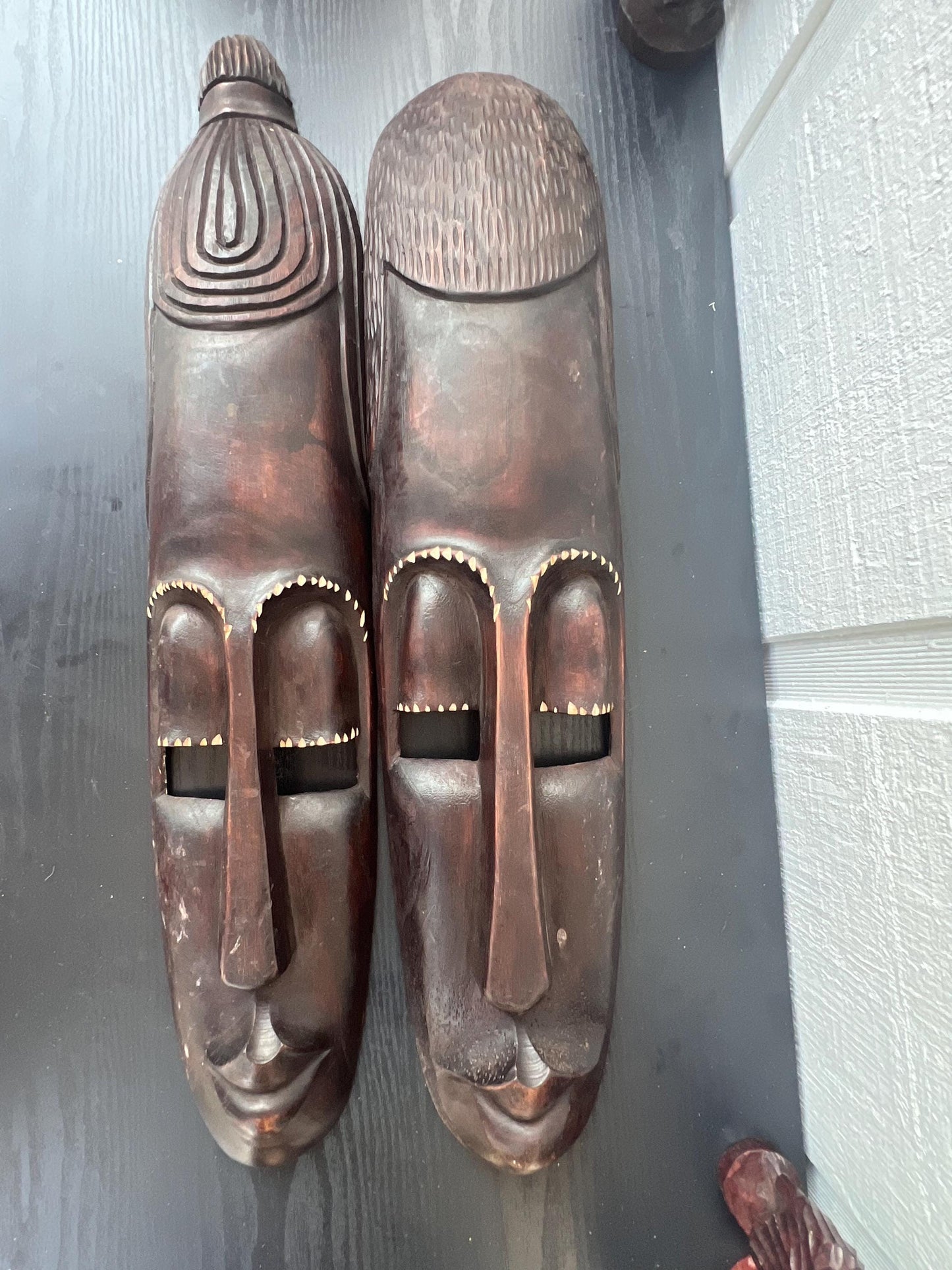 Rwandan King and Queen Tribal Masks, Hand-Carved Wood Wall Art Set, Housewarming Gift