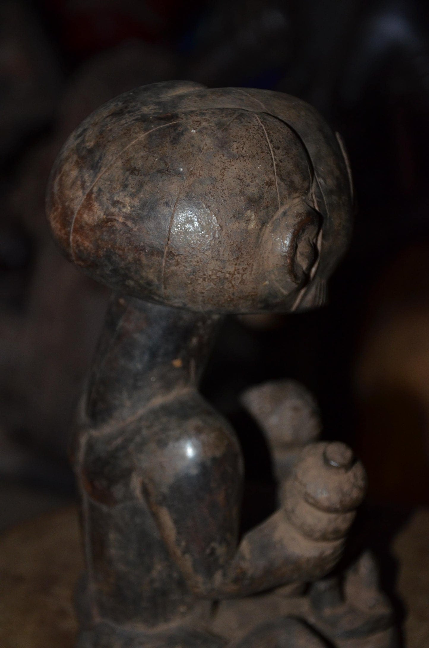 Luba Hemba Ancestor Figure | Seated Chief with Staff & Child | Tribal Wood Statue