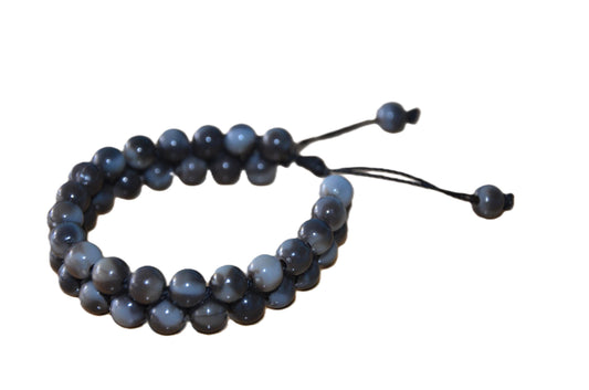 Dark Grey Rwandan Beaded Bracelet, Handmade Geometric African Boho Jewelry, Minimalist Charcoal Cuff