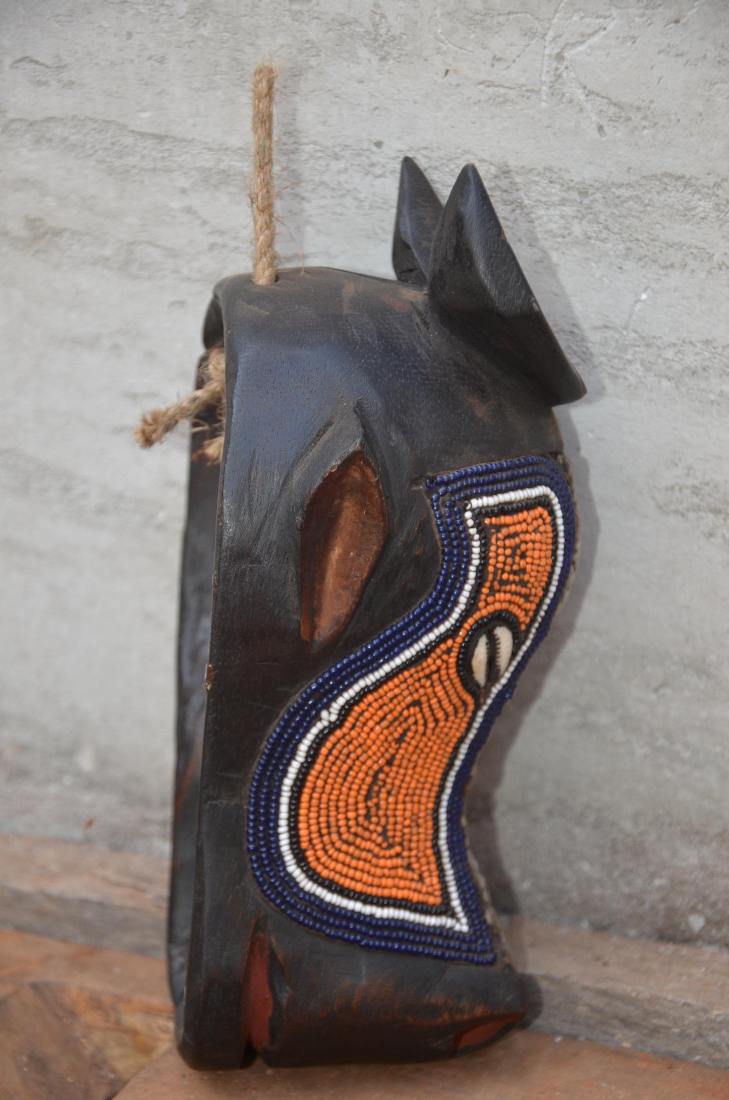 Bamum Beaded Animal Mask – 11" Cameroon Buffalo Wall Art – Tribal Home Decor