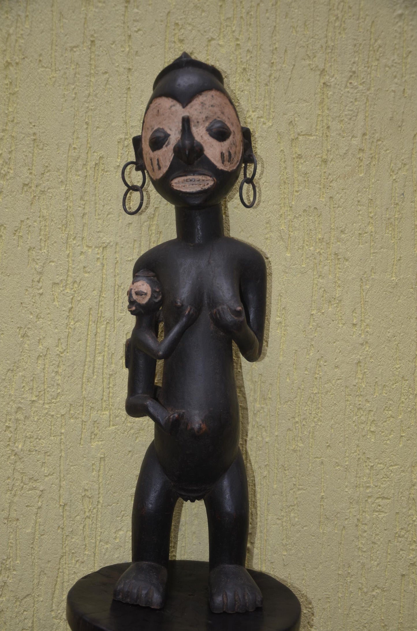 Lulua Maternity Figure – 28" Large Congo Wood Sculpture – African Tribal Art