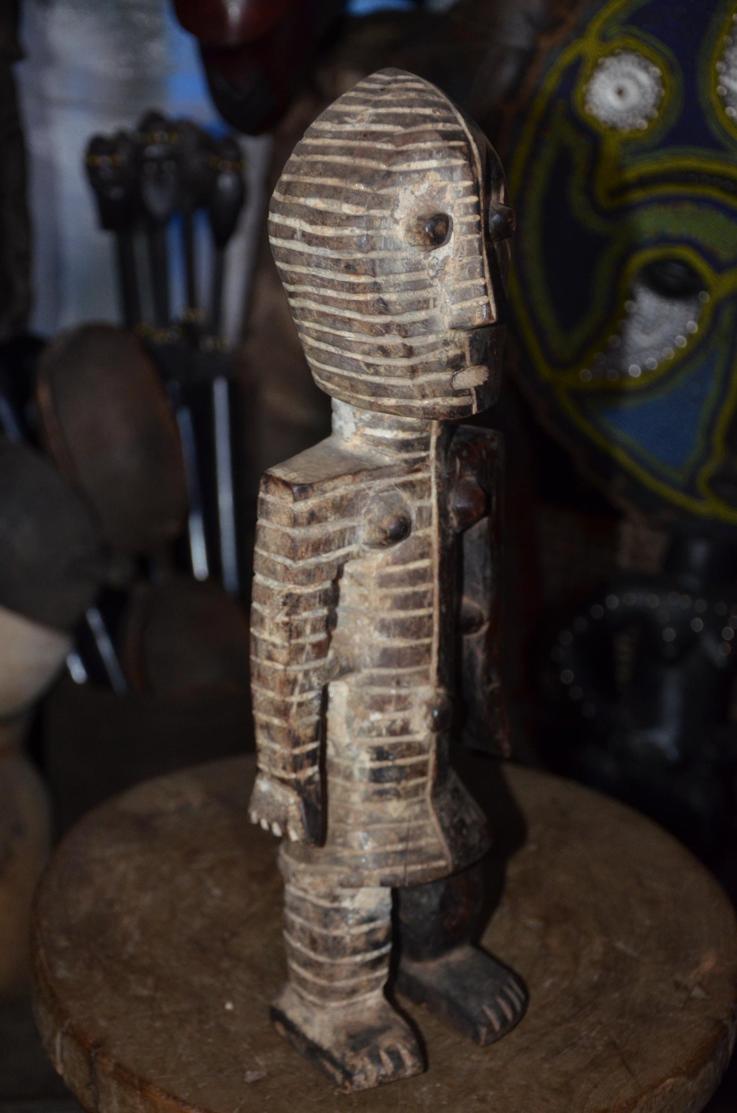 Metoko Initiation Figure - 16" Authentic Congo Kakungu Wood Statue, Striking Linear Scarification, Bukota Secret Society.