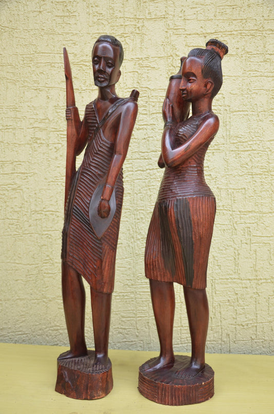 Pair of Hand-Carved African Wooden Sculptures | Tribal Art