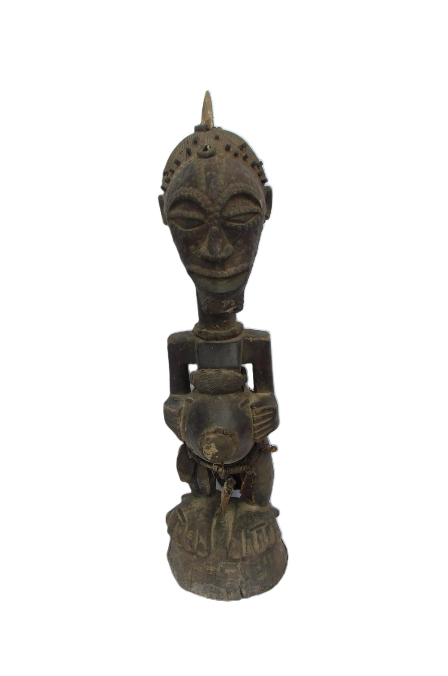 Male Songye Statue – 34" Large Congo Power Figure Mankishi – Tribal Art