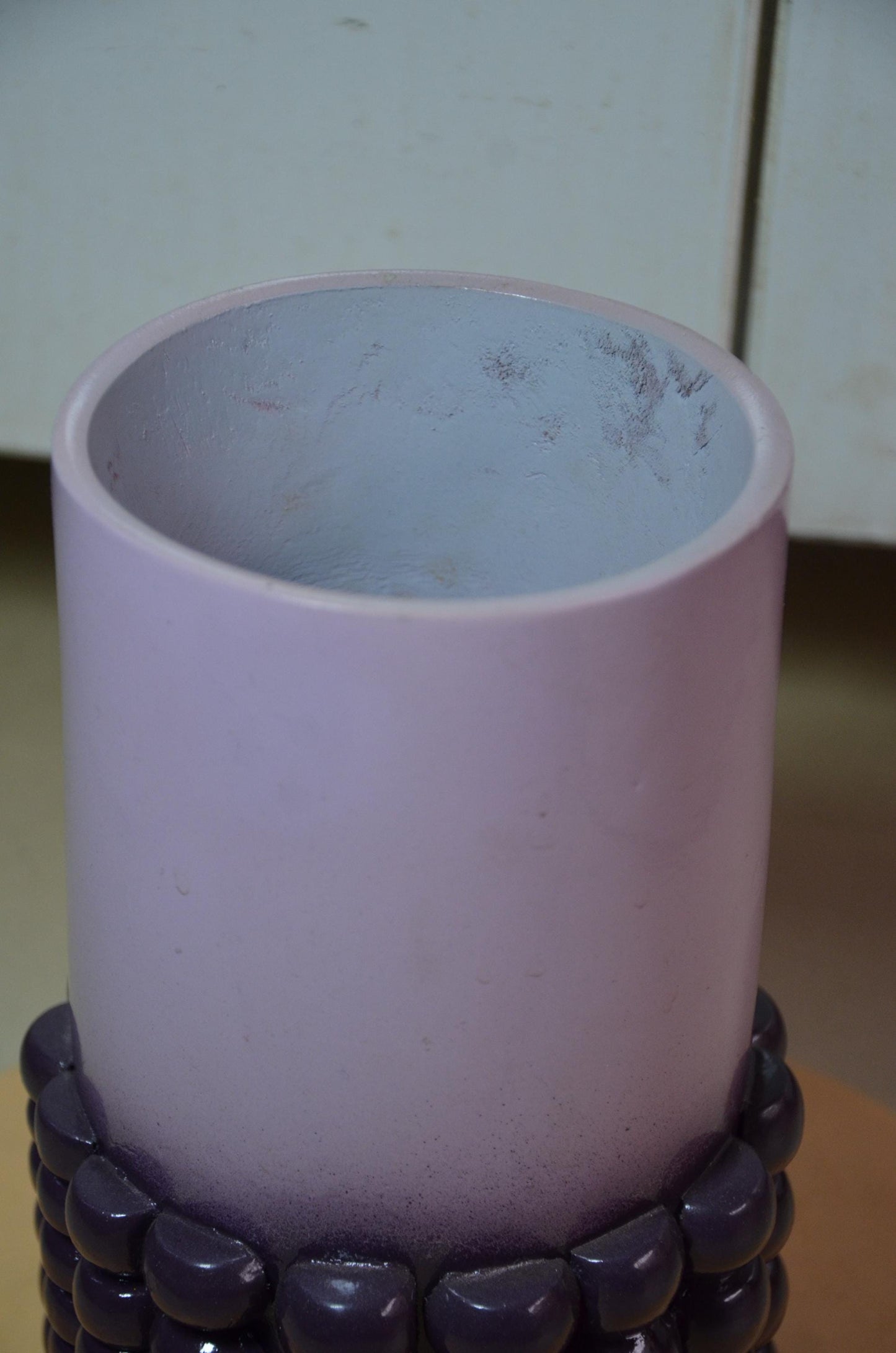 Beaded Wooden Cylinder Vase | Pink and Purple Bubble Texture Pillar Vessel