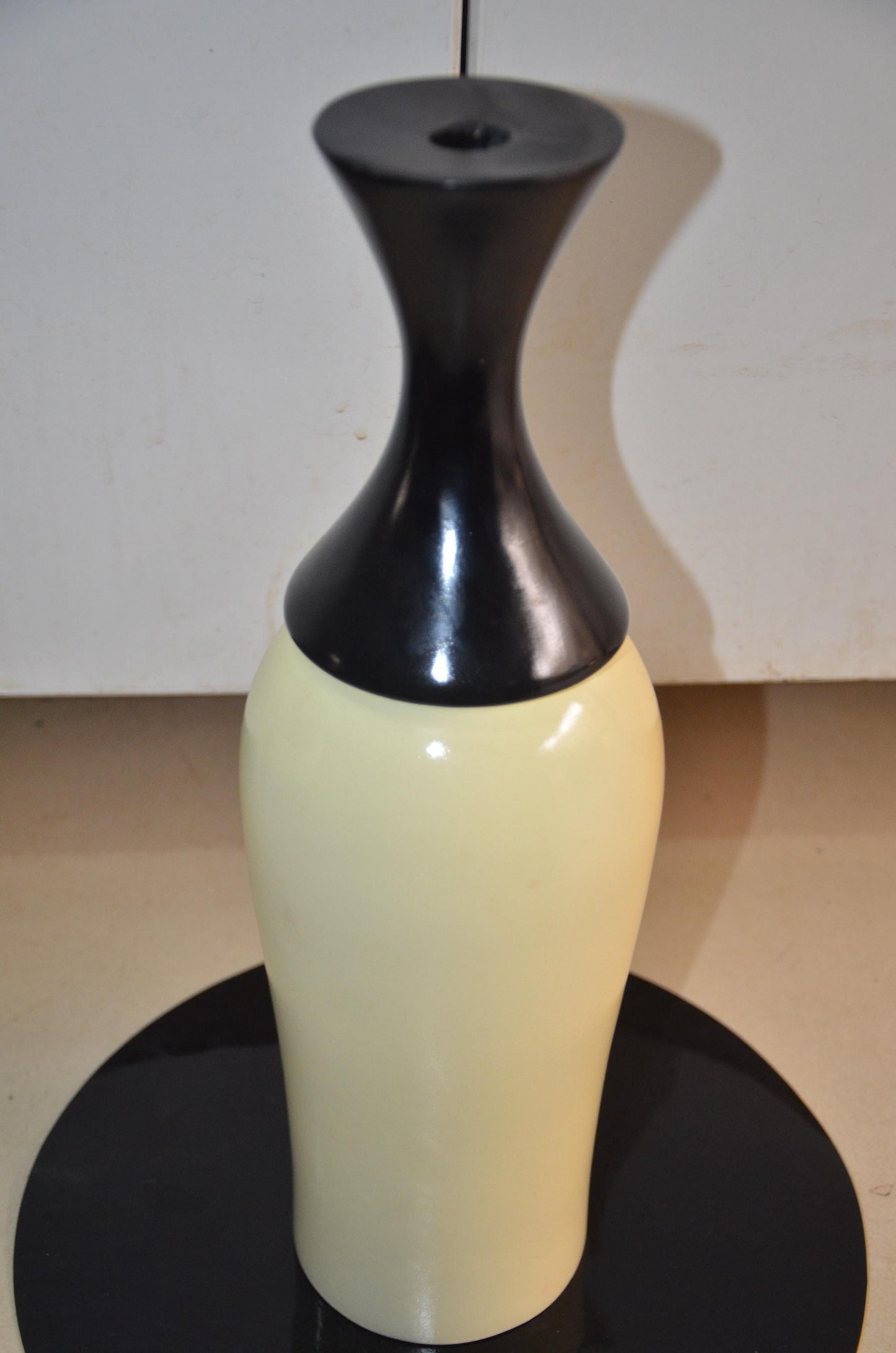 Tall Wooden Floor Vase | Black and Cream Hourglass Neck Vase