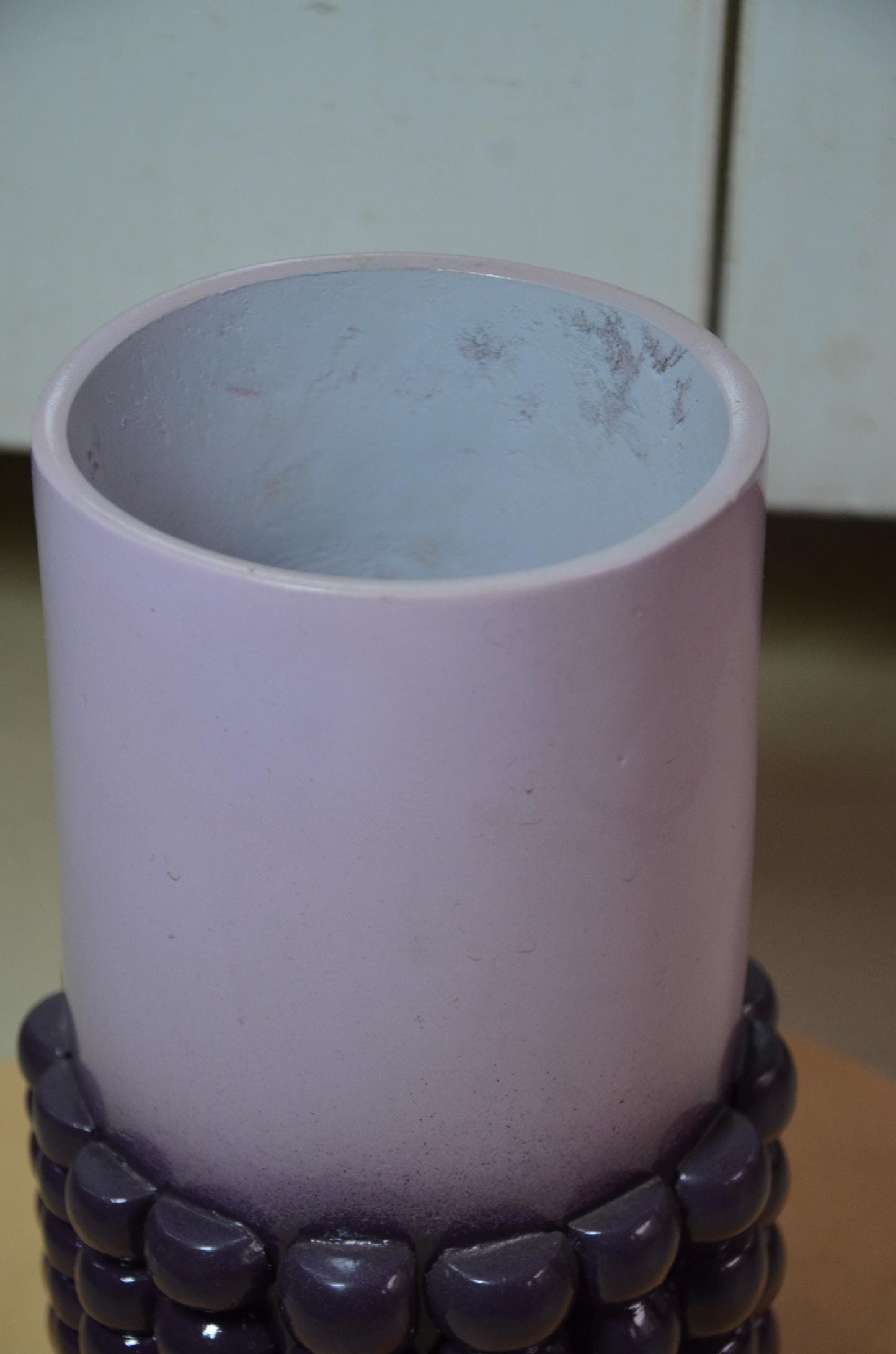 Beaded Wooden Cylinder Vase | Pink and Purple Bubble Texture Pillar Vessel