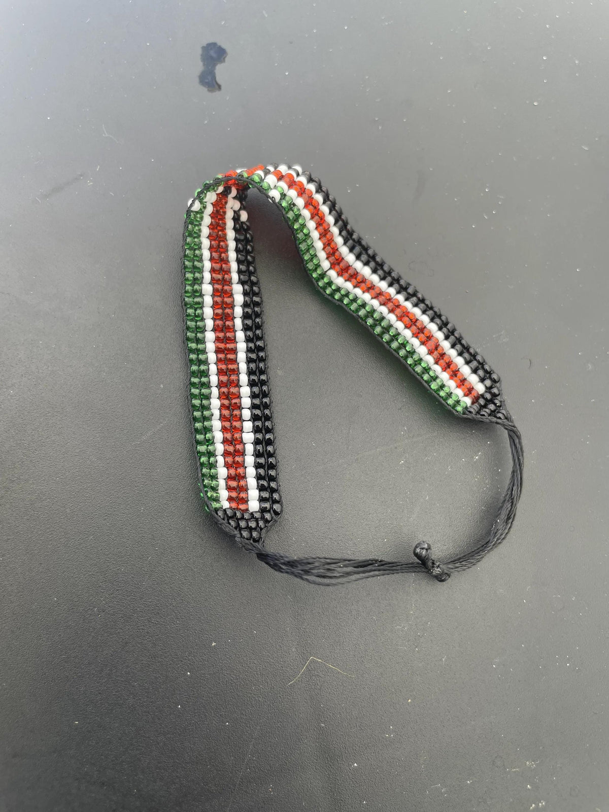 Kenyan Flag Beaded Bracelet â€“ Handmade African Jewelry, Black Red Green & White