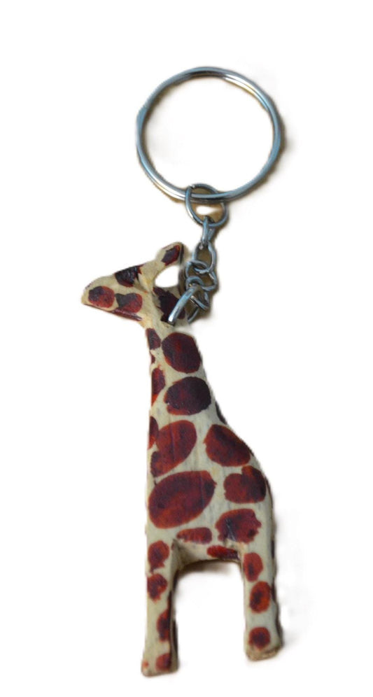 Wooden Giraffe Head Keyholder Set of 2, Handmade African Carved Wood Safari Animal Keyring
