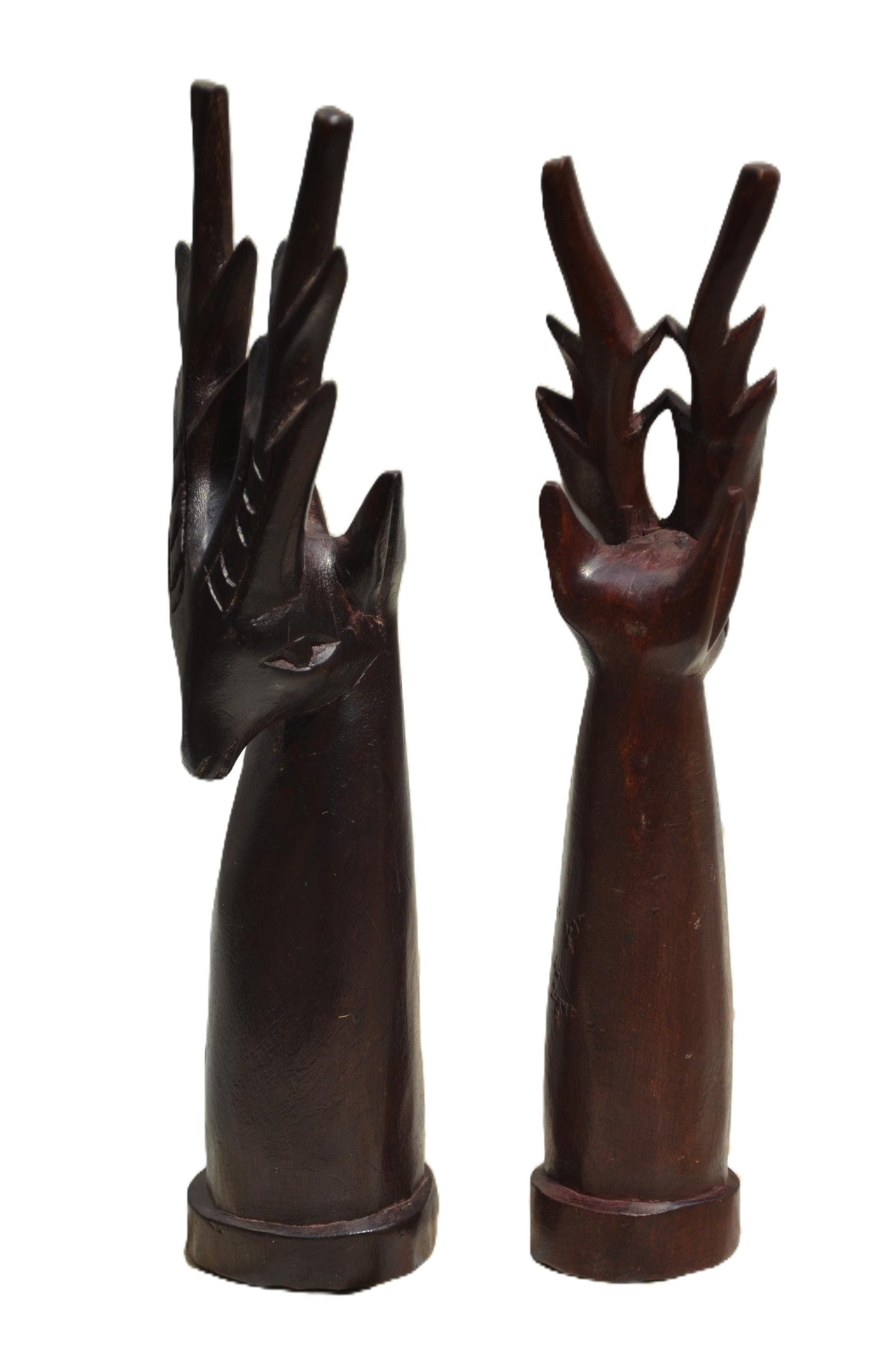 A Pair of Stag Deer Heads – Hand-Carved Wooden Wall Decor