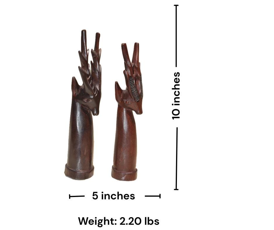 A Pair of Stag Deer Heads – Hand-Carved Wooden Wall Decor