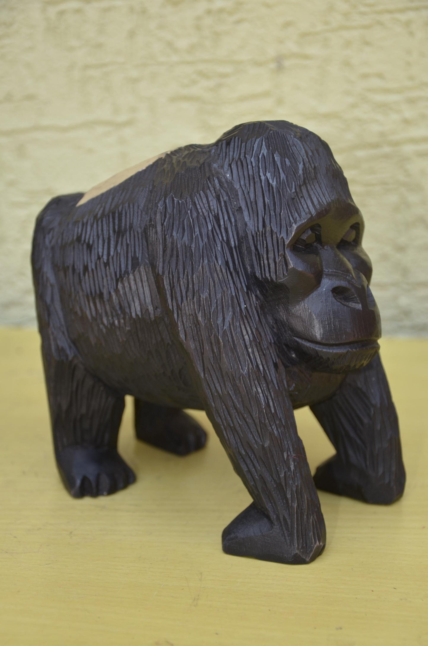 Hand Carved Wooden Mountain Gorilla Sculpture | Wildlife Art