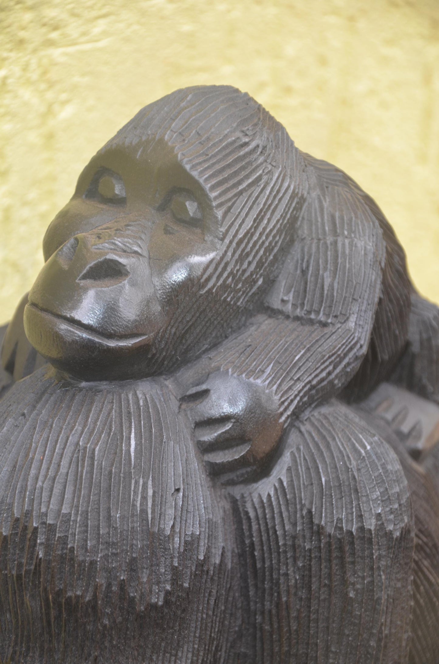 Hand-Carved African Mother and Baby Gorilla Wood Sculpture
