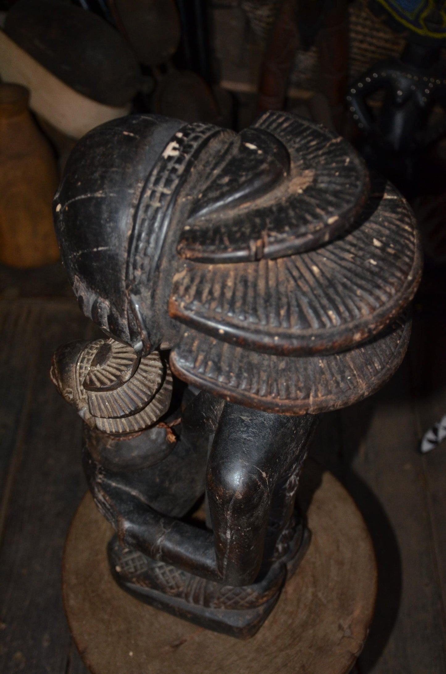 Luba Female Bowl Bearer | Mboko Wood Sculpture | Authentic Congolese Tribal Art