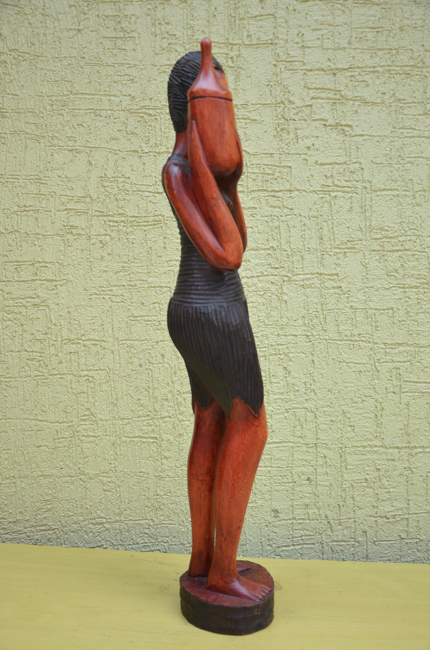 African Female Water Bearer Wooden Sculpture | Tribal Art