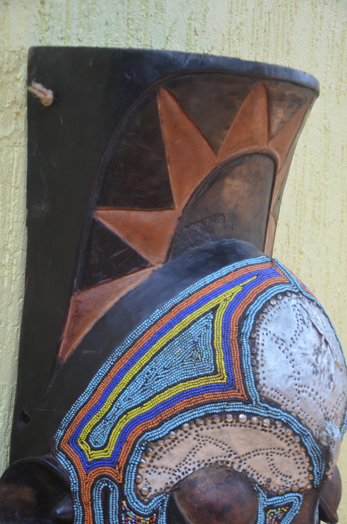 Marka African Mask – 34" Large Hand-Carved Wood & Brass Mask – Mali Wall Art.