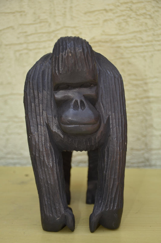 Hand Carved Wooden Silverback Gorilla | African Wildlife Art