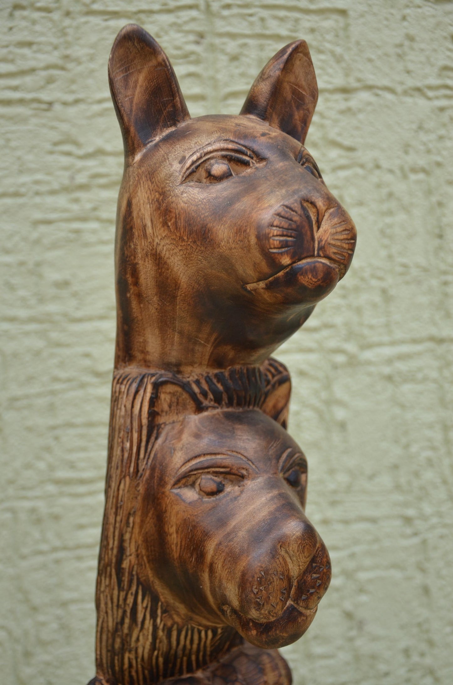 African Wooden Safari Animal Totem Sculpture | Tribal Art