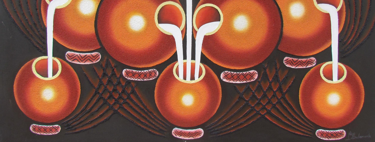 Impression d'art rwandais en calebasse, toile représentant un pot à lait africain, peinture traditionnelle Ikivuguto, décoration murale de salle à manger