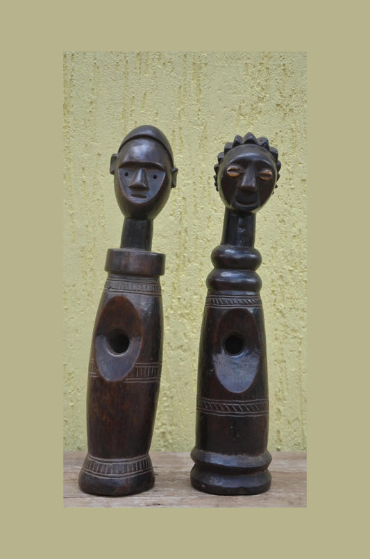 Authentic Lobi Bateba Figures - 20" Hand-Carved Wood Standing Ancestor Statues, Burkina Faso Tribal Art.