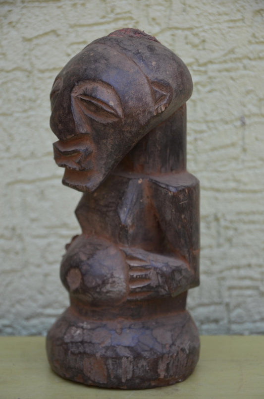 Authentic Luba Female Bowl Bearer Figure | Congolese Art
