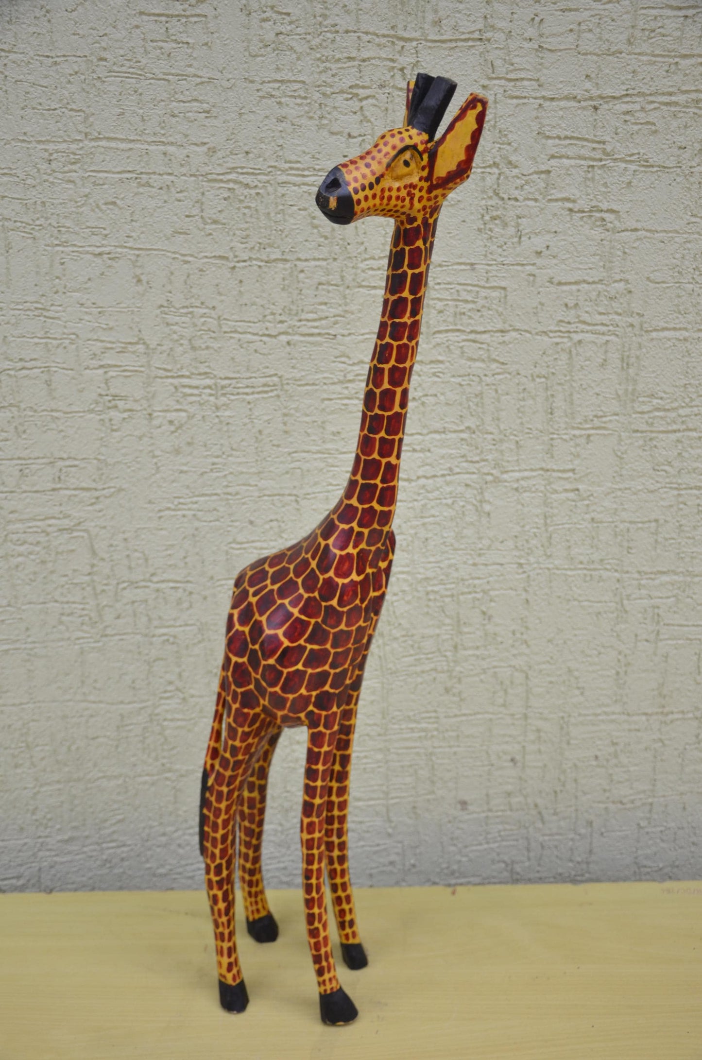 Hand-Painted Wooden Giraffe Sculpture | Towering African Wildlife Art Figurine