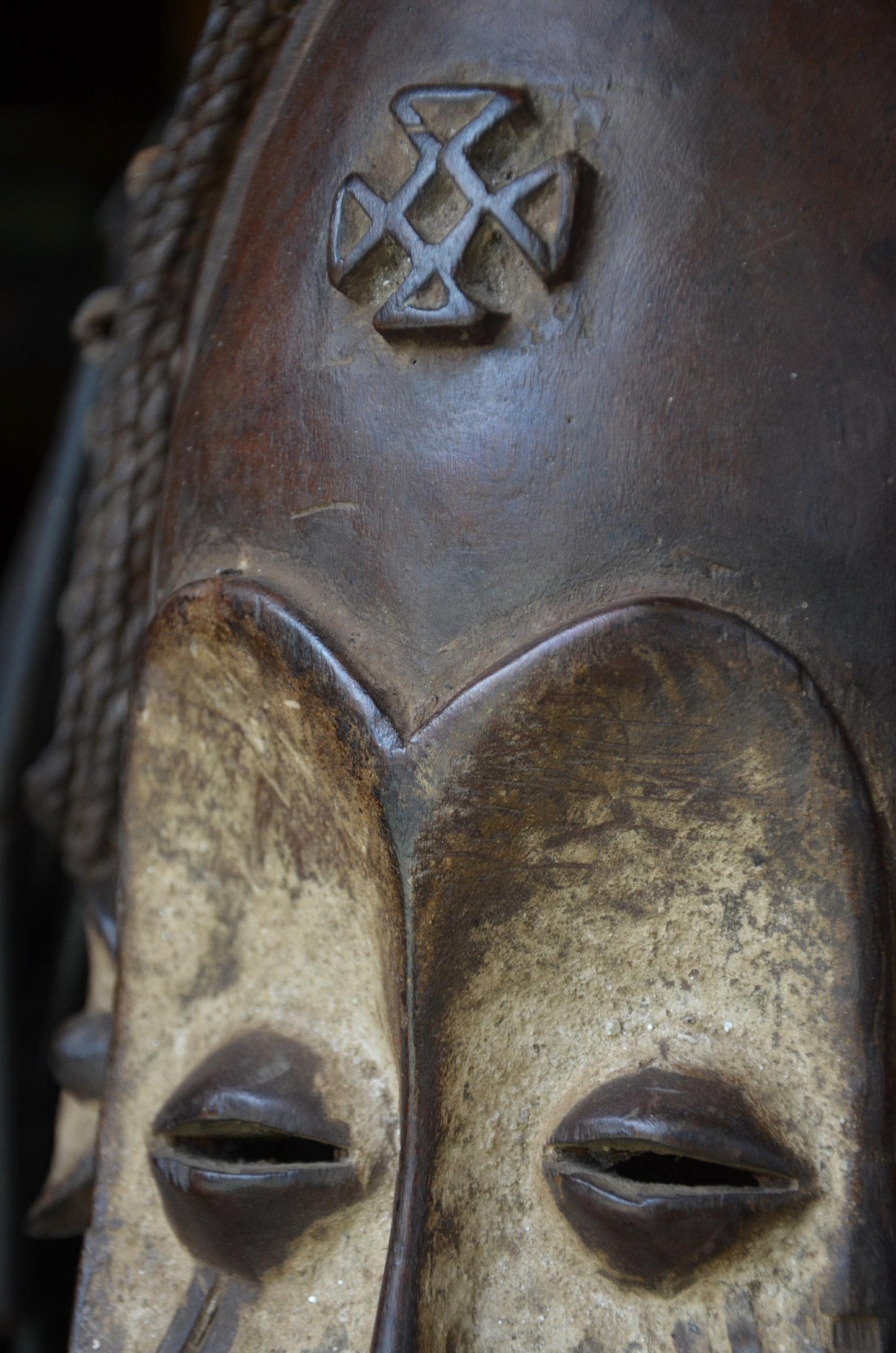 Authentic African Chokwe Mwana Pwo Mask - 21" Large Beaded Stand Display, Angola Tribal Face Mask, Elegant Wood Carving.