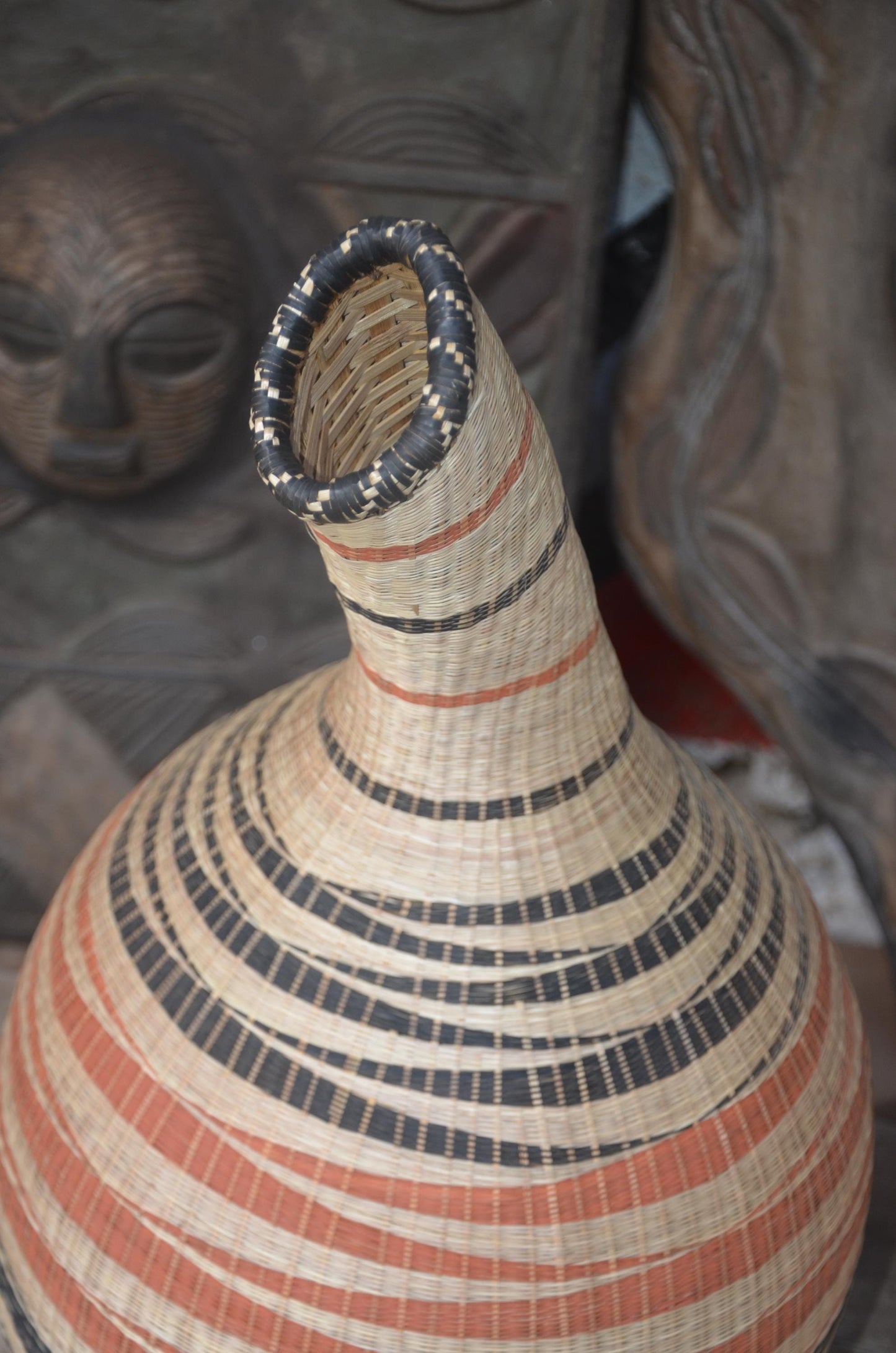 Rwandan Floor Vase | Large Woven Decorative Urn | Tall Artisan Woven Art