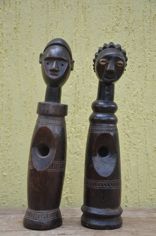 Authentic Lobi Bateba Figures - 20" Hand-Carved Wood Standing Ancestor Statues, Burkina Faso Tribal Art.