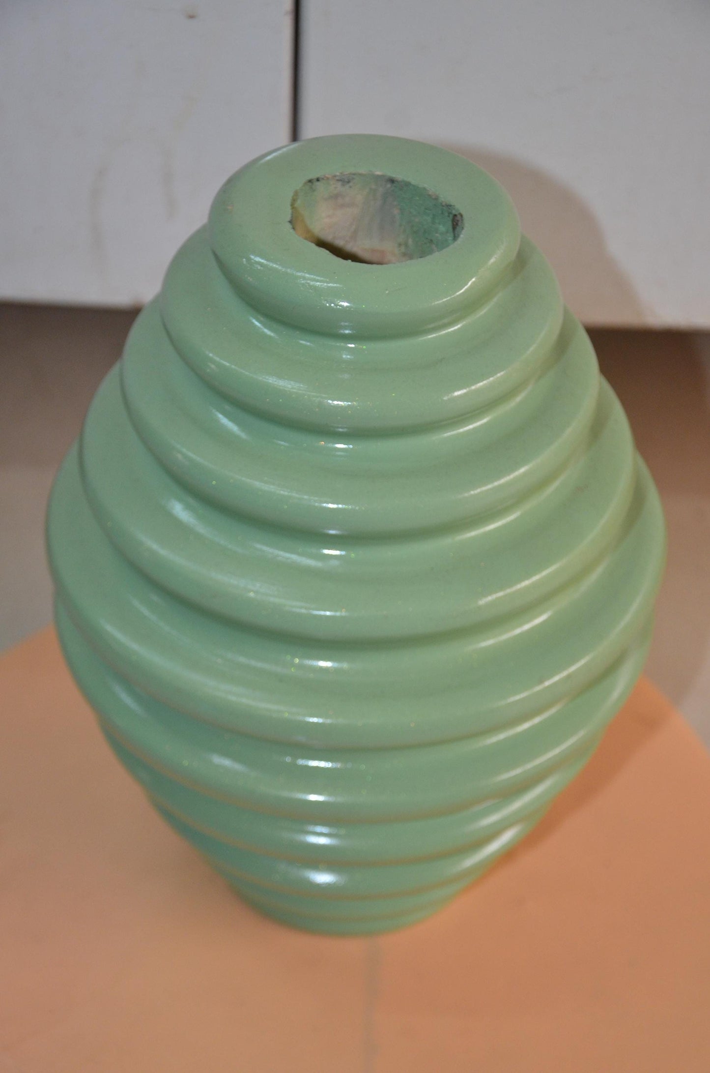 Authentic Venini Deco Glass Vase | Murano Italy Sage Mint Green Fluted Vessel