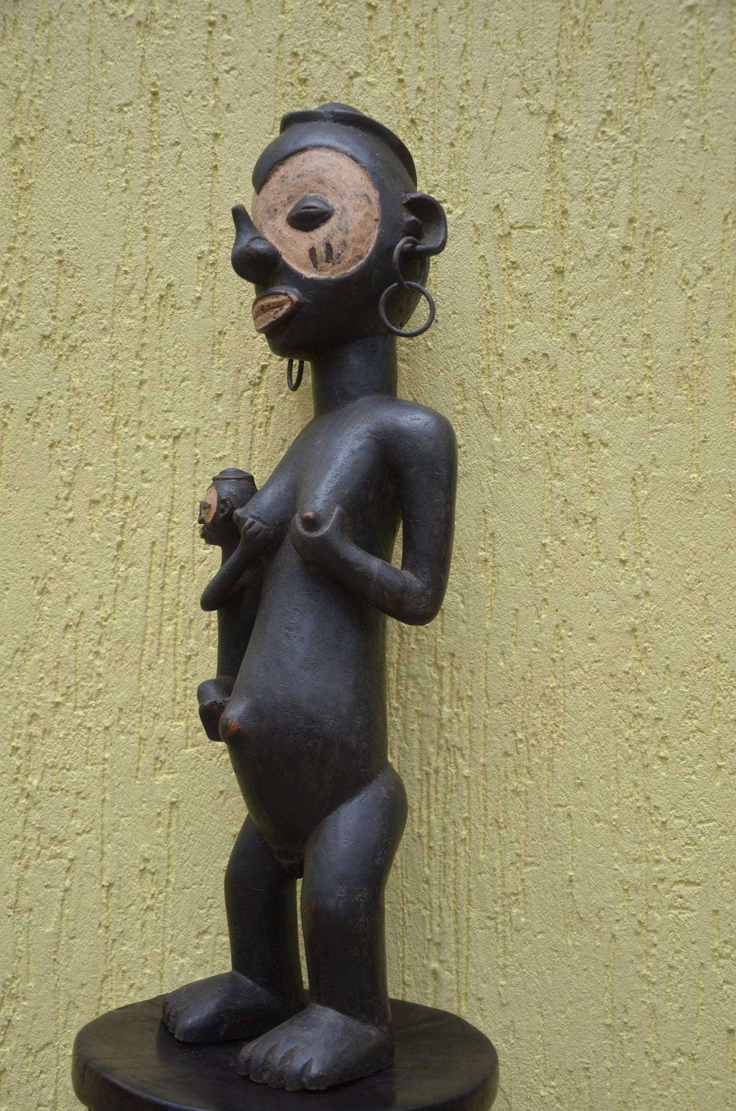 Lulua Maternity Figure – 28" Large Congo Wood Sculpture – African Tribal Art