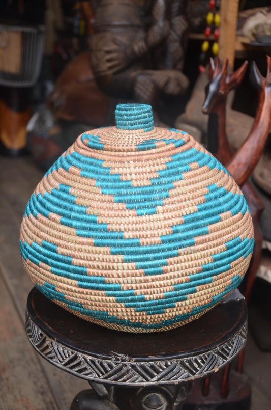 Authentic Rwandan Lidded Basket | Hand-Woven Storage | Global Artisan Decor