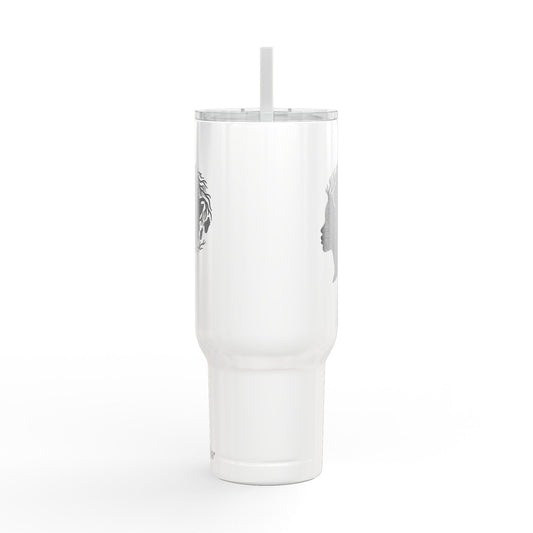 40oz Engraved Insulated Tumbler - Silhouette Woman with Dreadlocks, Travel Mug with Lid & Straw