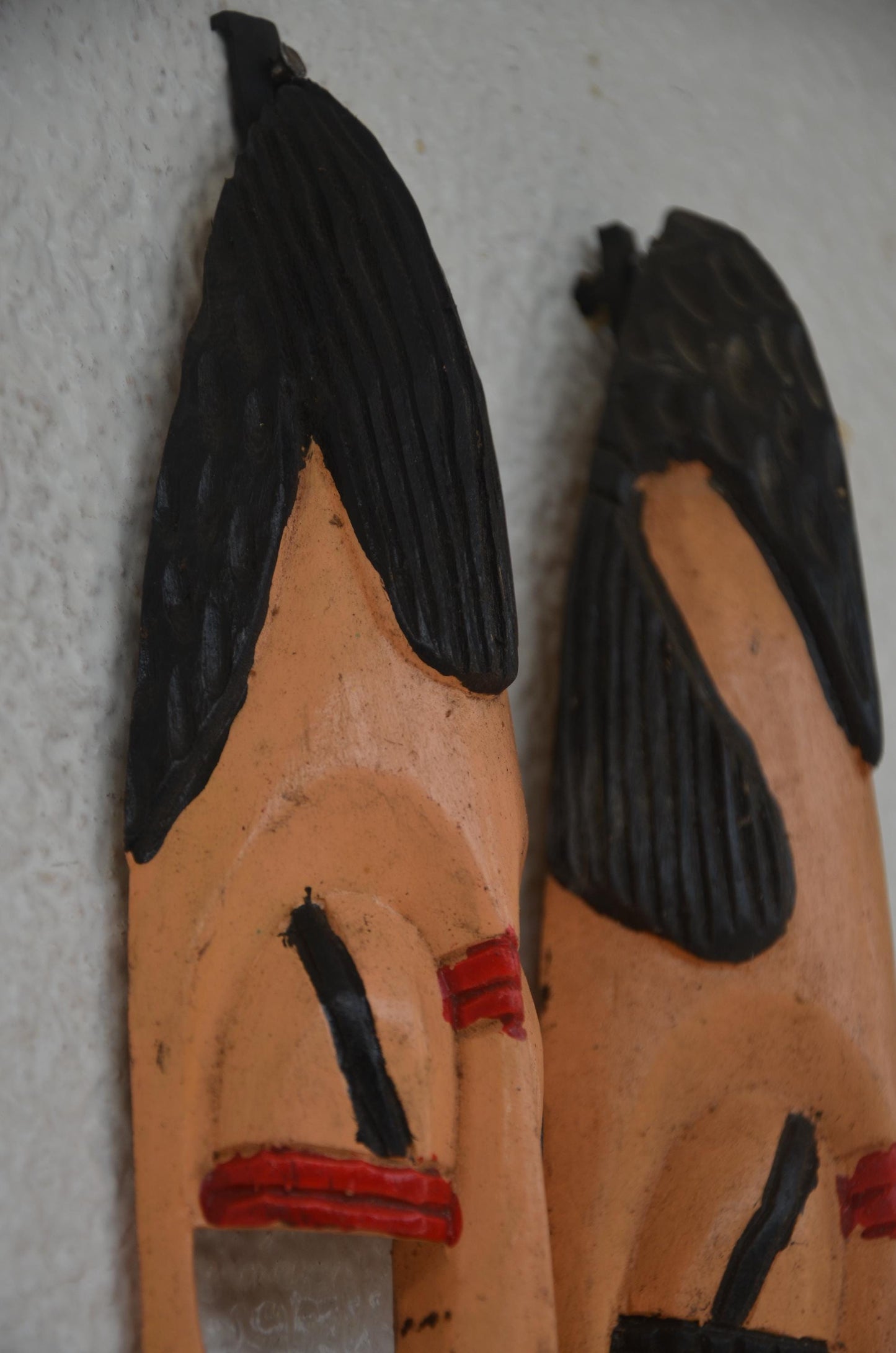 Wood Wall Art – Rwandan Nyiginya Kingdom Couple Masks, Hand-Carved African Wall Decor