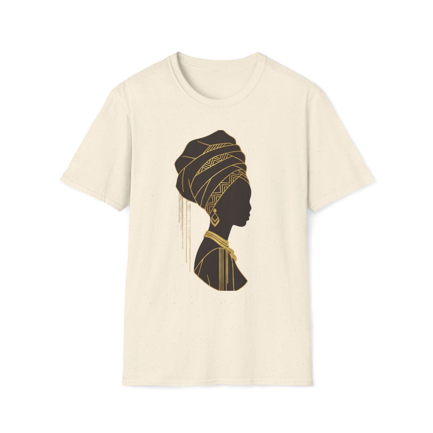 African Goddess Silhouette T-Shirt — Black Woman Profile with Gold Headwrap