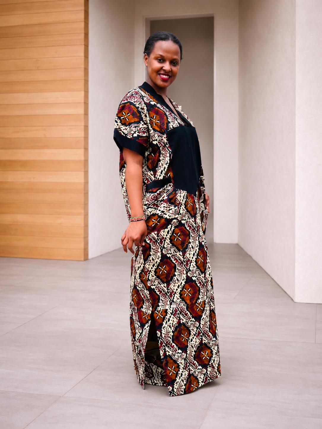 Color-Blocked Ankara Boubou Gown | Mixed-Media Kaftan Maxi, Paneled Dress