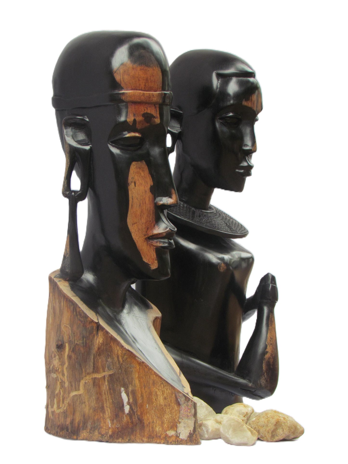 Sculptures de couple Massaï – Figurines en bois d'ébène sculptées à la main du Kenya – Ensemble de décoration d'intérieur africaine