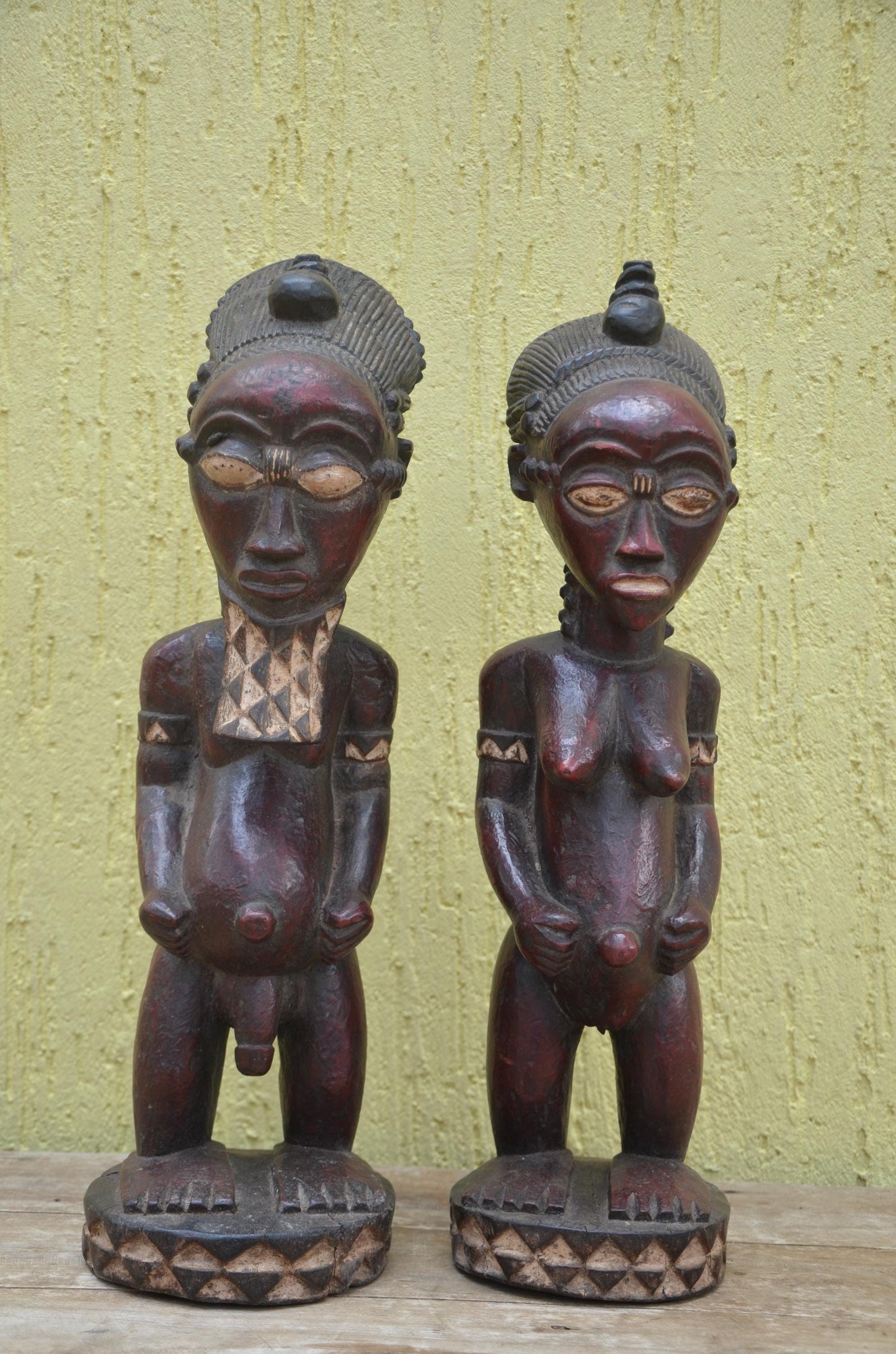 Baule Wood Statue Couple | Hand-Carved African Male and Female Figures | Ivory Coast Ancestor Art | Ethnic Sculptural Decor