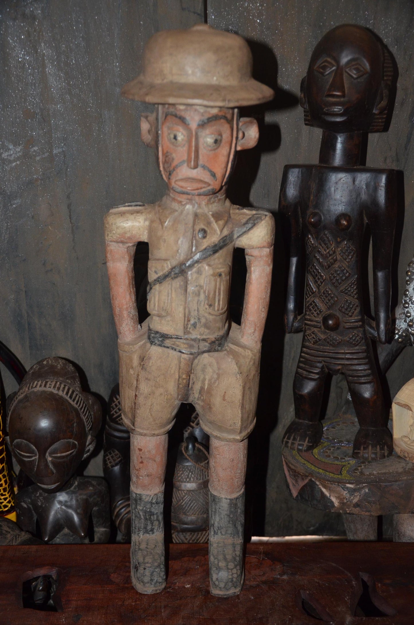 Colonial Administrator Figure | Large Hand-Carved Wood Statue | Ethnographic Art