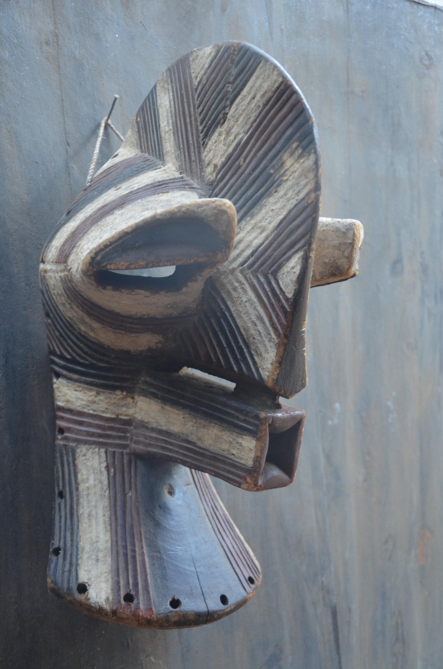 Songye Kifwebe Mask - 21" Authentic Male Masoko Mask, Large Congo Tribal Wall Sculpture and African Collectible Art