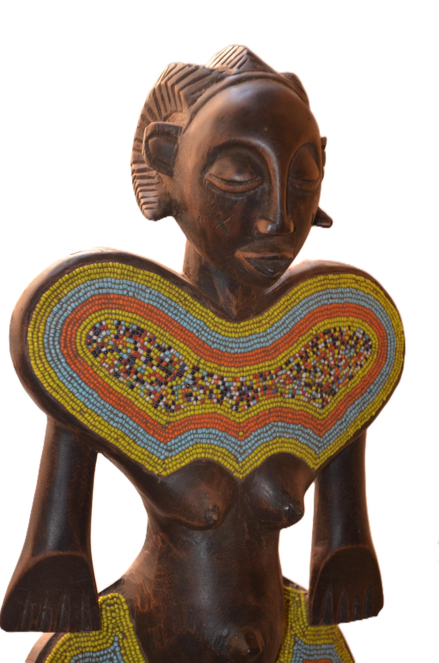 Luba Couple Statue – 21" Hand-Carved Wood Congo Ancestor Figure – Tribal Art.