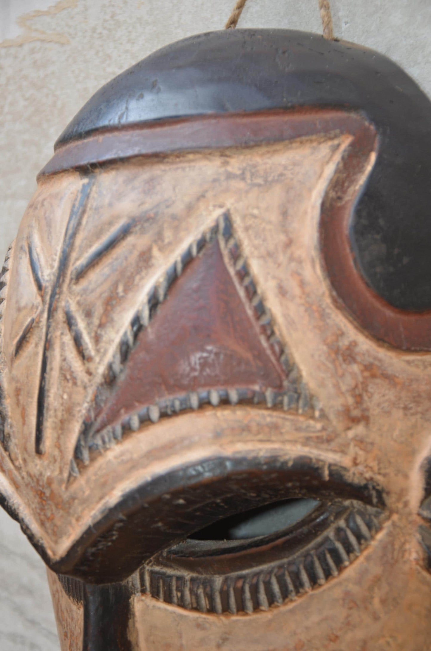 Yaka Mask with Chokwe Influence - 12" Authentic Congo Wood Carving, Polychrome Geometric Face Mask, High-End African Tribal Wall Sculpture.