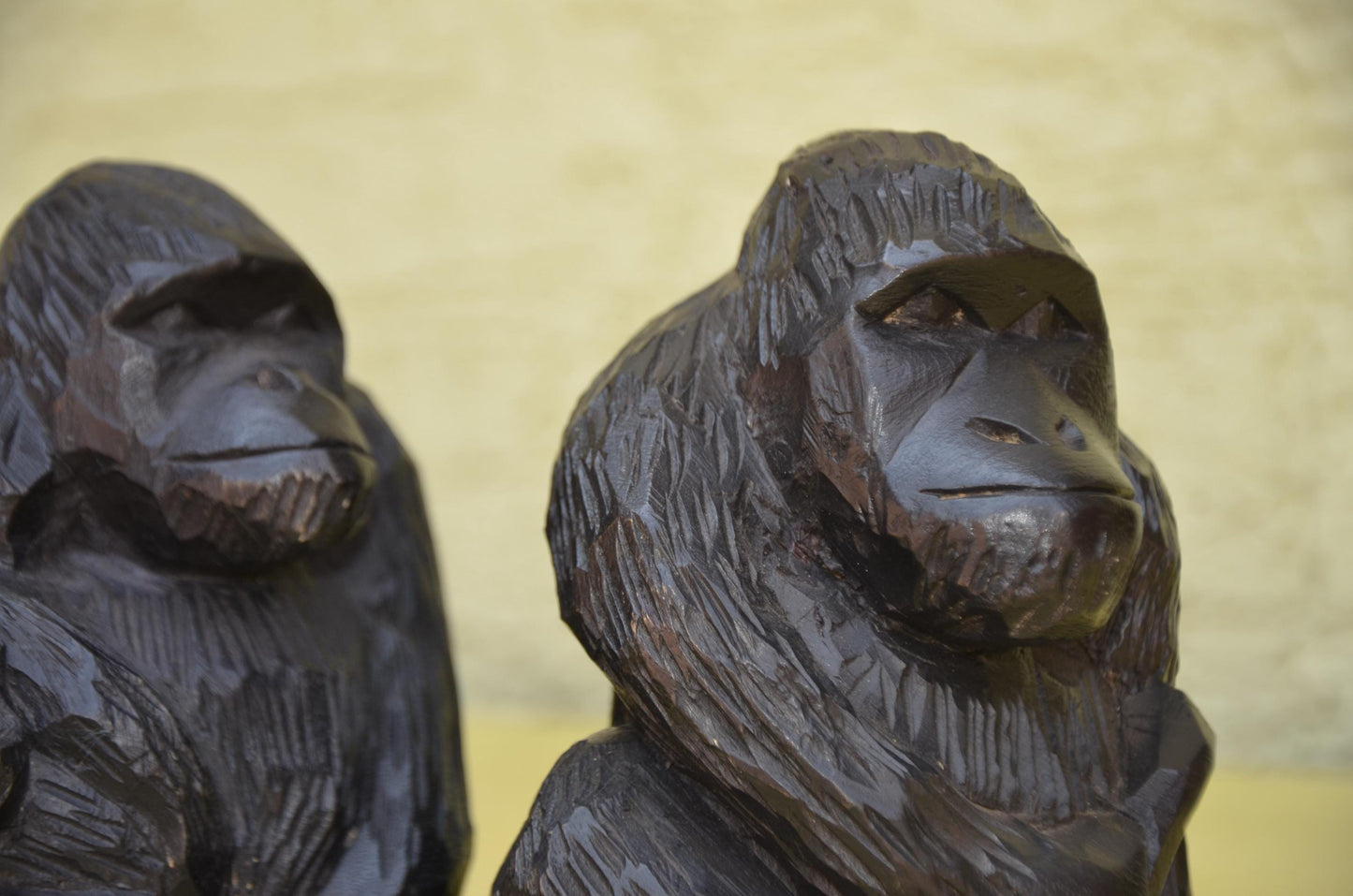 Hand Carved Wooden Gorilla Family Sculpture | Wildlife Art