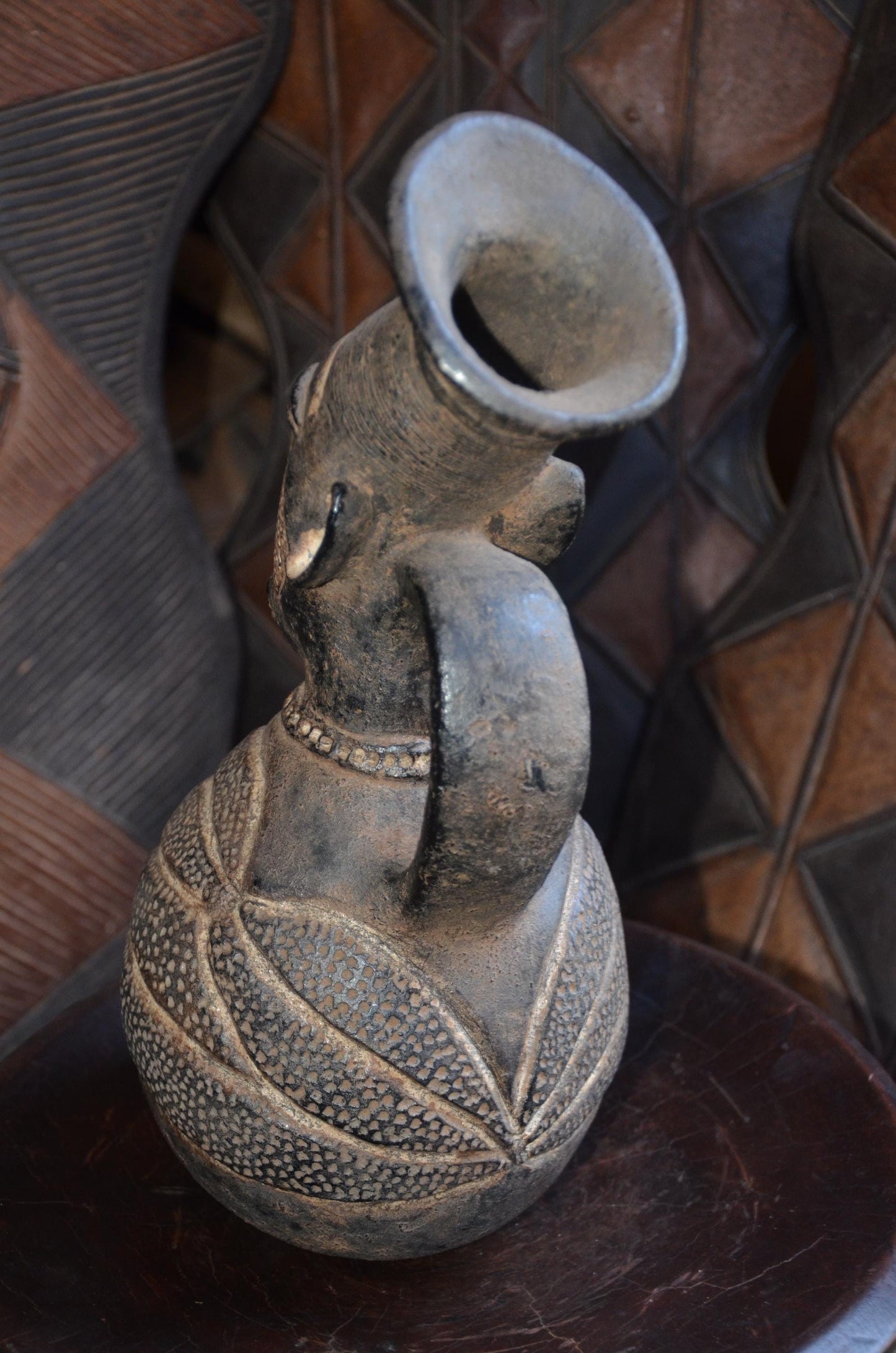 Authentic Mangbetu Pottery Vessel | Anthropomorphic Art | Congo Decor