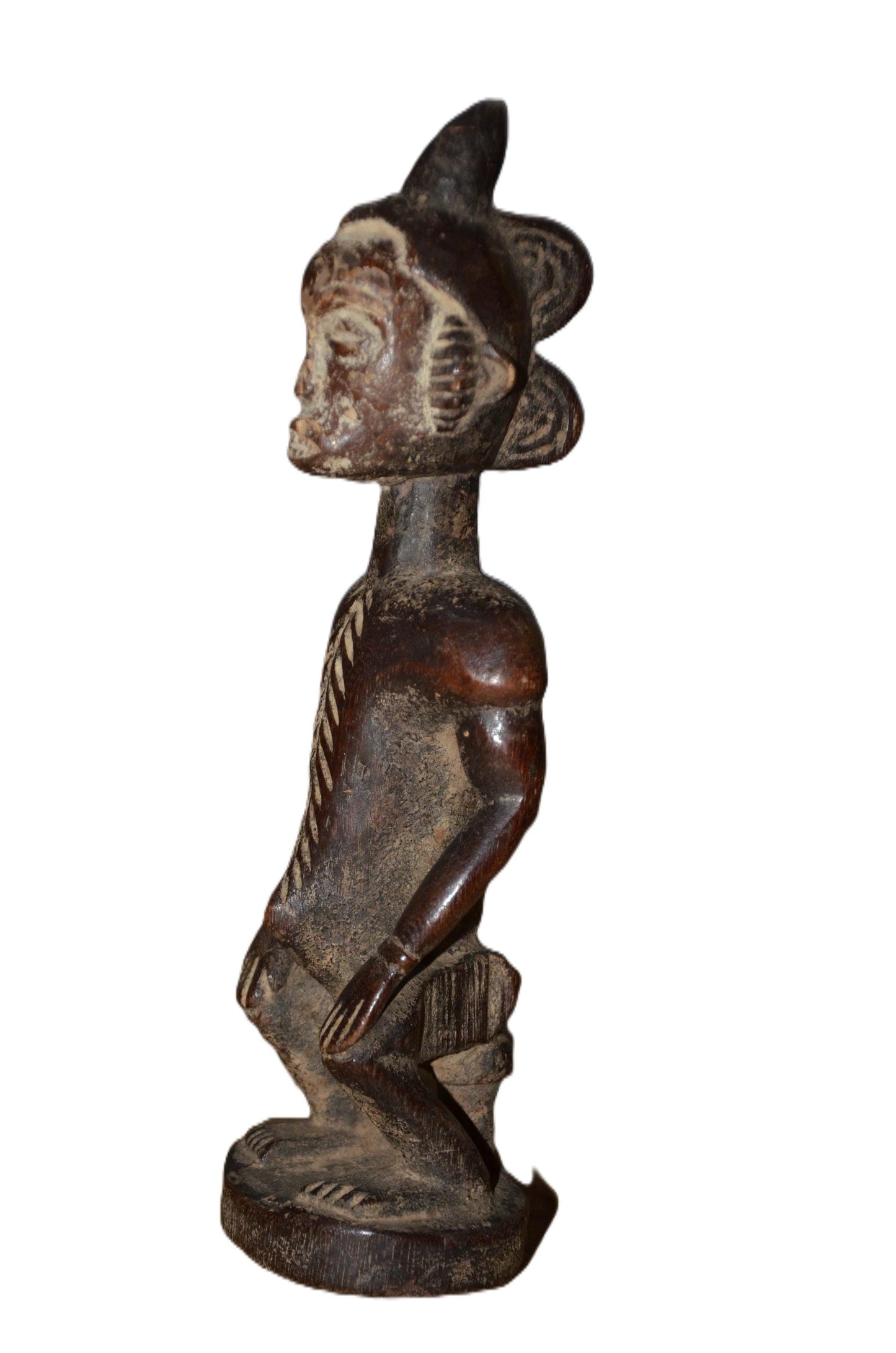 Authentic Igbo Statue | Brown & White Ancestor Figure | Nigerian Tribal Art