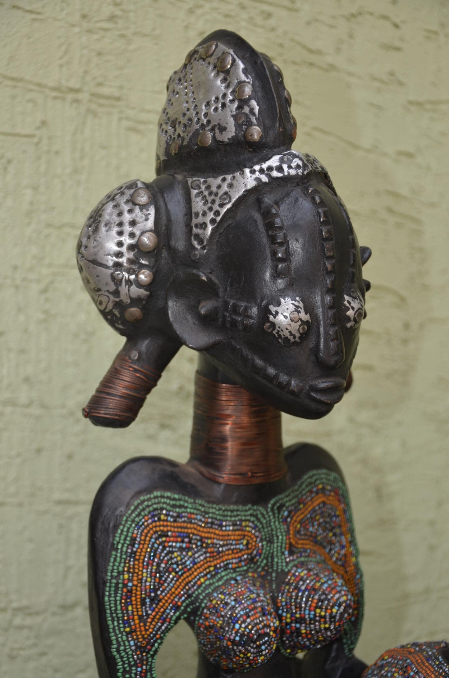 Bamileke Beaded Figures â€“ 35" Hand-Carved Wood Royal Couple â€“ Cameroon Art.