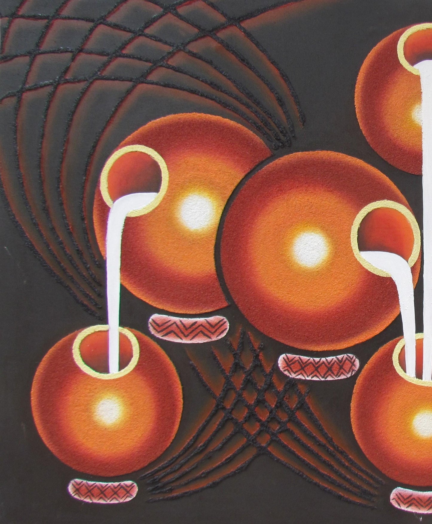 Impression d'art rwandais en calebasse, toile représentant un pot à lait africain, peinture traditionnelle Ikivuguto, décoration murale de salle à manger