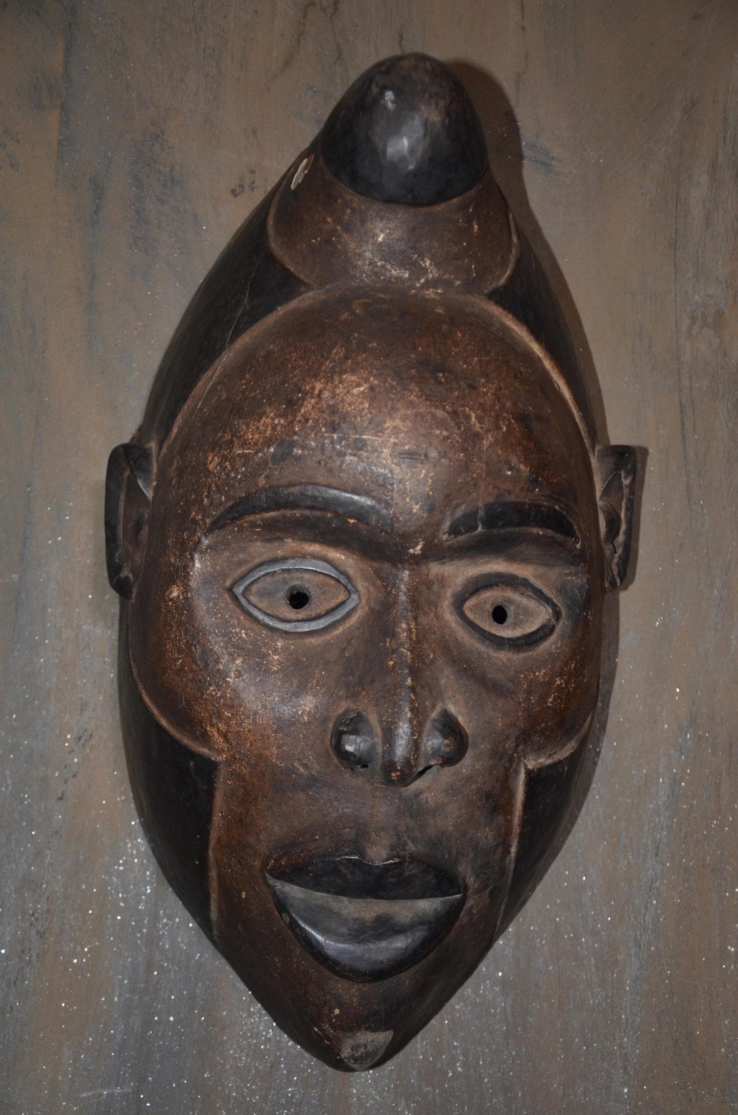 Authentic Baule Mask - 17" Hand-Carved Wood Mblo Portrait Mask, Côte d'Ivoire African Tribal Art, Elegant Crested Coiffure Statement Piece.